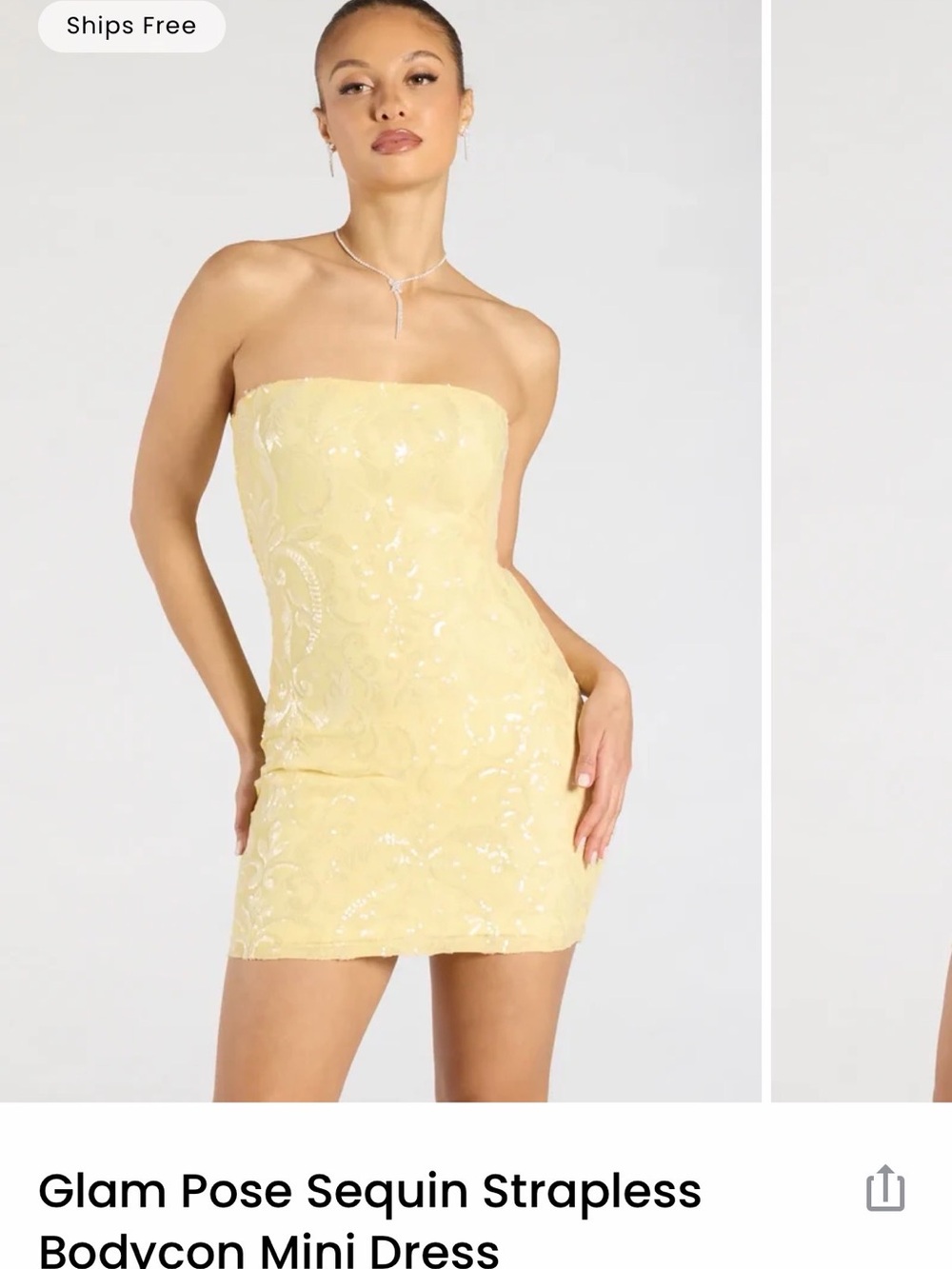 Windsor Strapless Sequin Bodycon Mini Dress in Pale Yellow